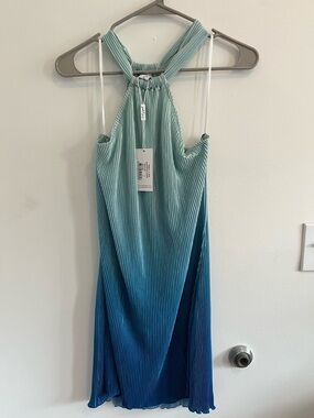 Petal & Pup Ombre Blue Green Pleated Mini Dress